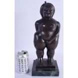 A CONTEMPORARY BRONZE FIGURE OF A CHUBBY LADY. Bronze 39 cm high.