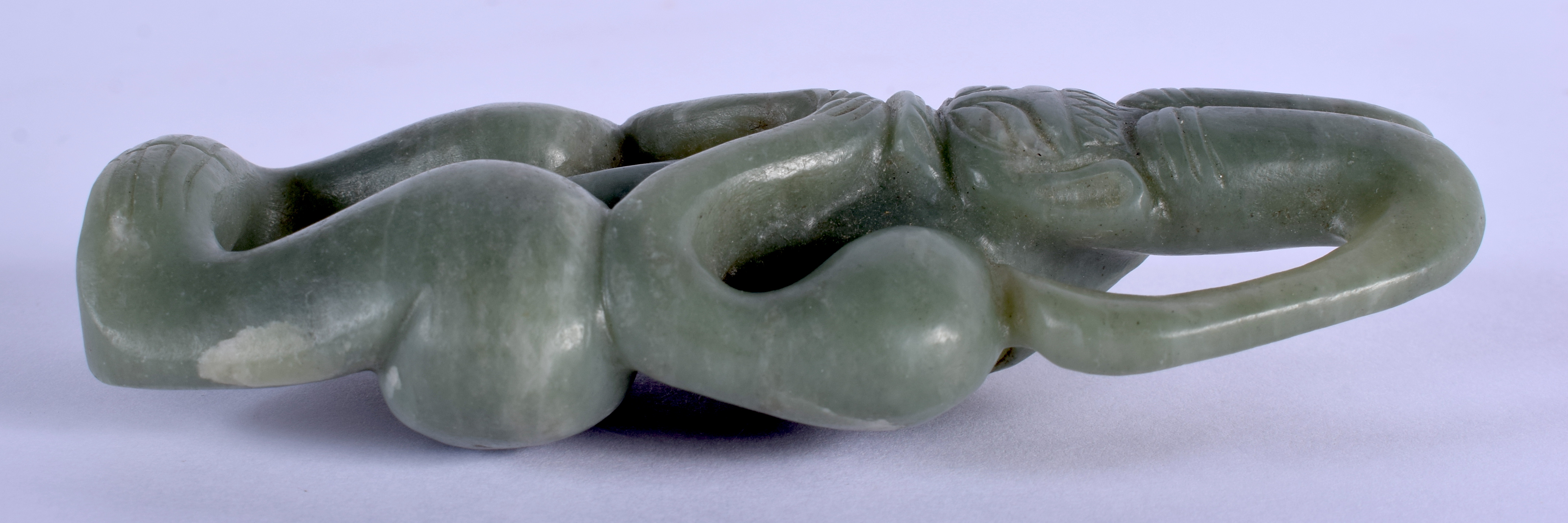 A CHINESE CARVED HONGSHAN CULTURE CARVED JADE FIGURE OF A SUN GOD possibly Neolithic period. 12 cm x - Image 3 of 11