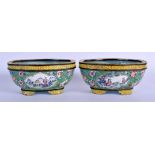 A PAIR OF EARLY 20TH CENTURY CHINESE CANTON ENAMEL JARDINIERES. 14 cm x 7 cm.