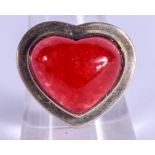 A SILVER CORNELIAN HEART RING. P.