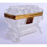 A MAJESTIC EARLY 19TH CENTURY EUROPEAN CUT GLASS CASKET with fine paw feet and engraved brass mounts