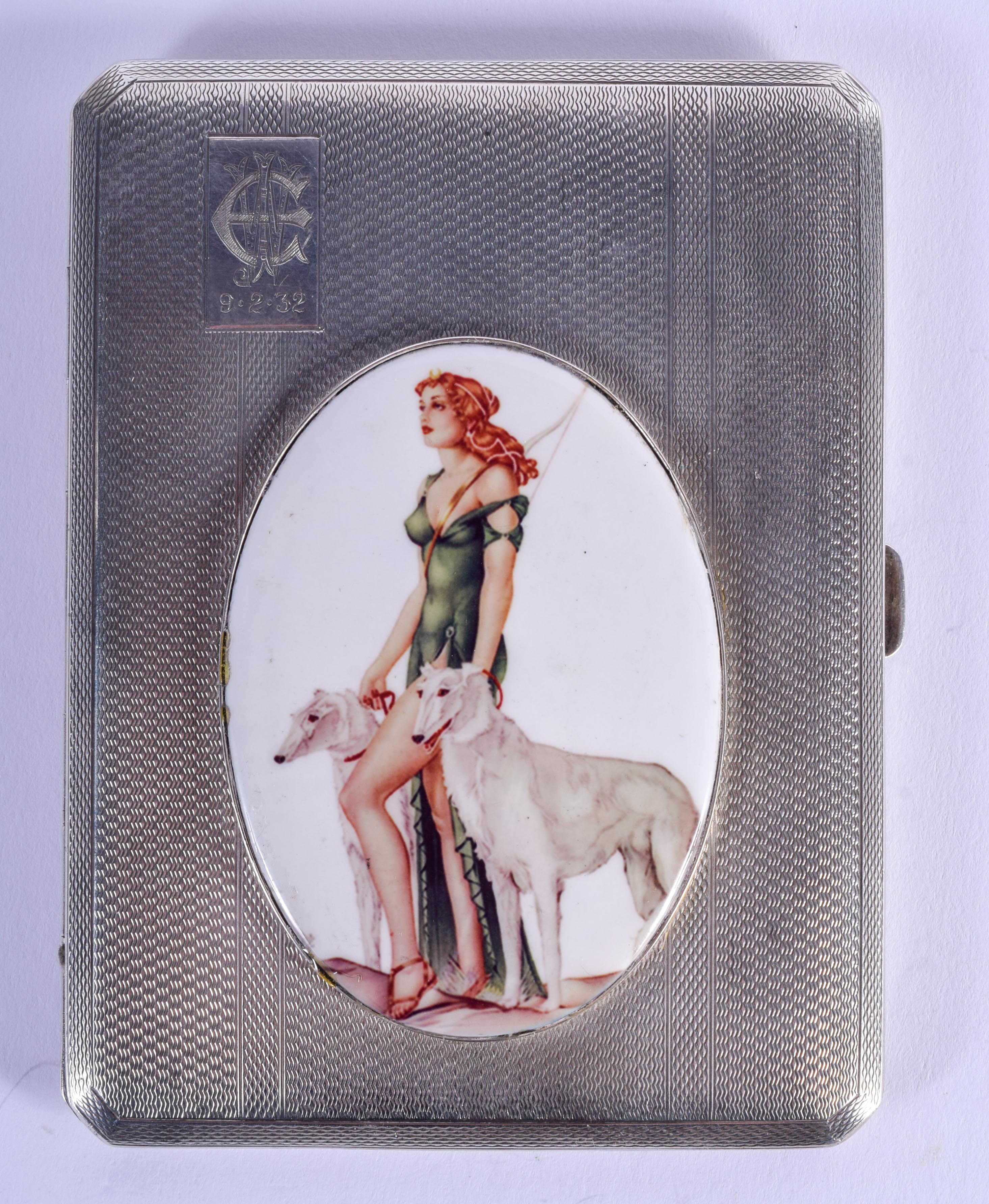 A SILVER AND ENAMEL CIGARETTE CASE. 183 grams. 8 cm x 10 cm.