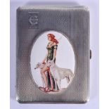 A SILVER AND ENAMEL CIGARETTE CASE. 183 grams. 8 cm x 10 cm.