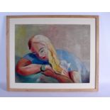 European School (C1930) Oil painting, Sleeping girl. Image 56 cm x 45 cm.