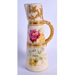 Royal Worcester ivory ground claret jug beautifully painted with roses, dated 1994, shape 1047. 23c