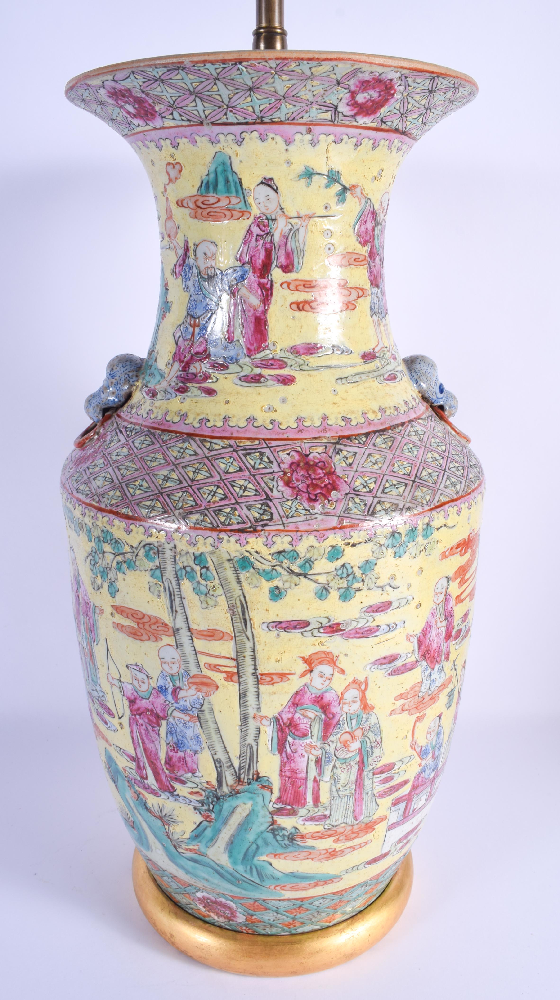 A LARGE EARLY 20TH CENTURY CHINESE FAMILLE ROSE VASE converted to a lamp. Vase 37 cm high. - Image 3 of 4