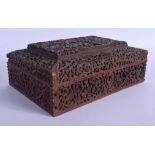 AN ANTIQUE BURMESE CARVED WOOD BOX. 22 cm x 16 cm.