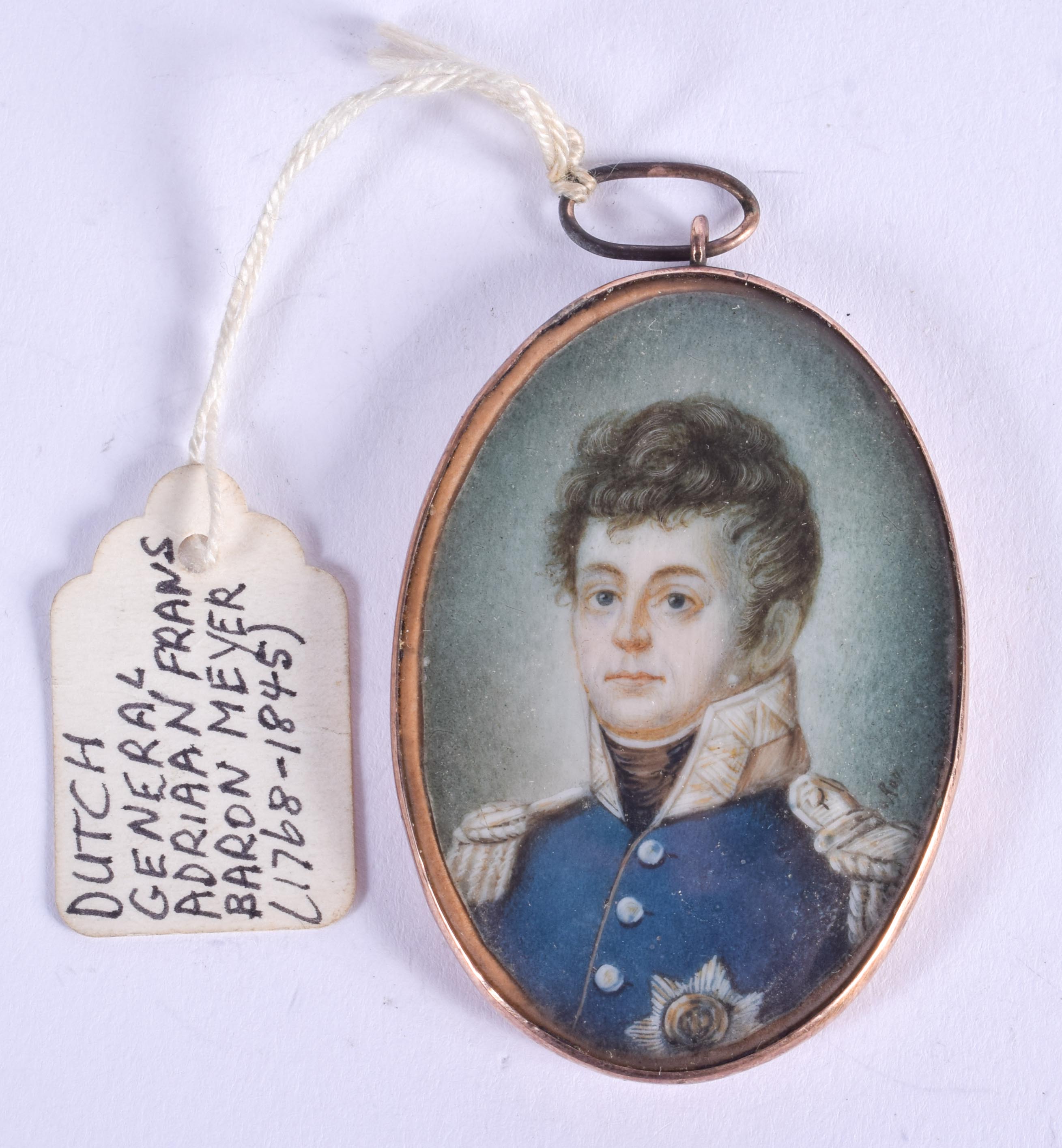 A 19TH CENTURY EUROPEAN PAINTED BONE MILITARY MINIATURE depicting Dutch General Adriaan Frans Baron