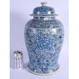 A LARGE 19TH CENTURY CHINESE BLUE AND WHITE VASE AND COVER possibly shipwreck. 43 cm x 20 cm.