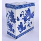 AN EARLY 20TH CENTURY CHINESE BLUE AND WHITE PILLOW BRICK. 15 cm x 13 cm.