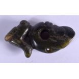A CHINESE NEOLITHIC JADE TYPE AMULET. 7 cm x 3 cm.