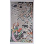 A 19TH CENTURY JAPANESE MEIJI PERIOD WATERCOLOUR ON SILK decorated with birds and foliage. Image 98