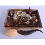A COLLECTION OF TRIBAL & NATURAL HISTORY ARTIFACTS including bangles, shells etc. Tray 42 cm x 30 cm