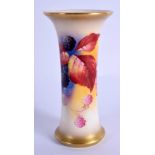 Royal Worcester trumpet shaped vase painted with autumnal leaves and berries by Kitty Blake, signed