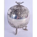 A VINTAGE INDIAN SILVER FRUIT BOX AND COVER. 130 grams. 10 cm x 6 cm.