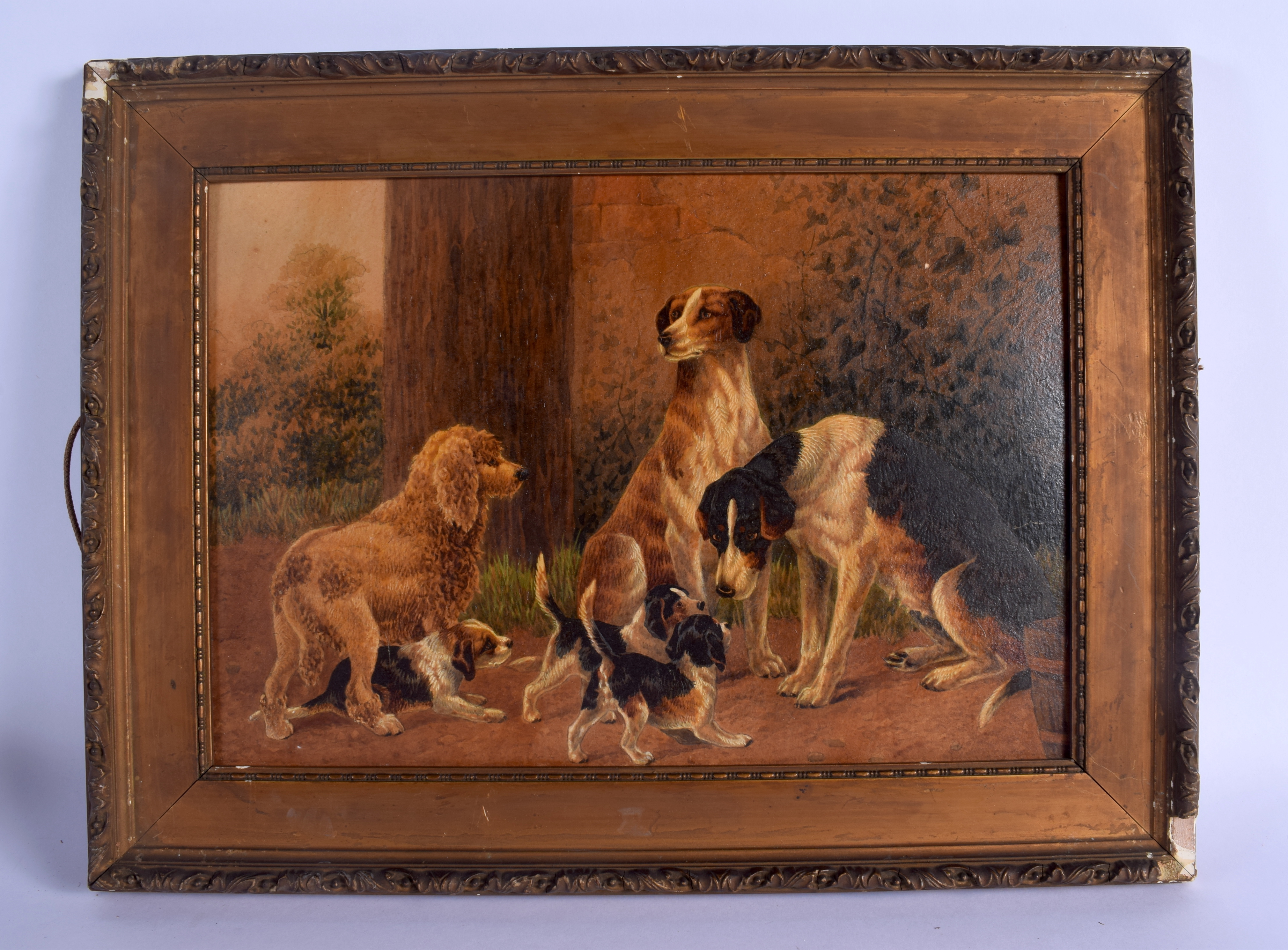 CHARLES EDWARD BRITTAN (1870-1949) FRAMED PAIR OIL ON BOARD, circa 1888, dogs in a landscape, togeth - Image 4 of 6