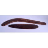 TWO TRIBAL ABORIGINAL BOOMERANGS. Largest 66 cm long. (2)