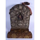 A VERY LARGE 19TH CENTURY CHINESE SINO TIBETAN WHITE METAL CASED BUDDHISTIC SHRINE decorated with fl