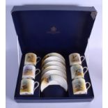 Royal Worcester set of six coffee cans and saucer painted with birds by P. Platt and G. Banks date c