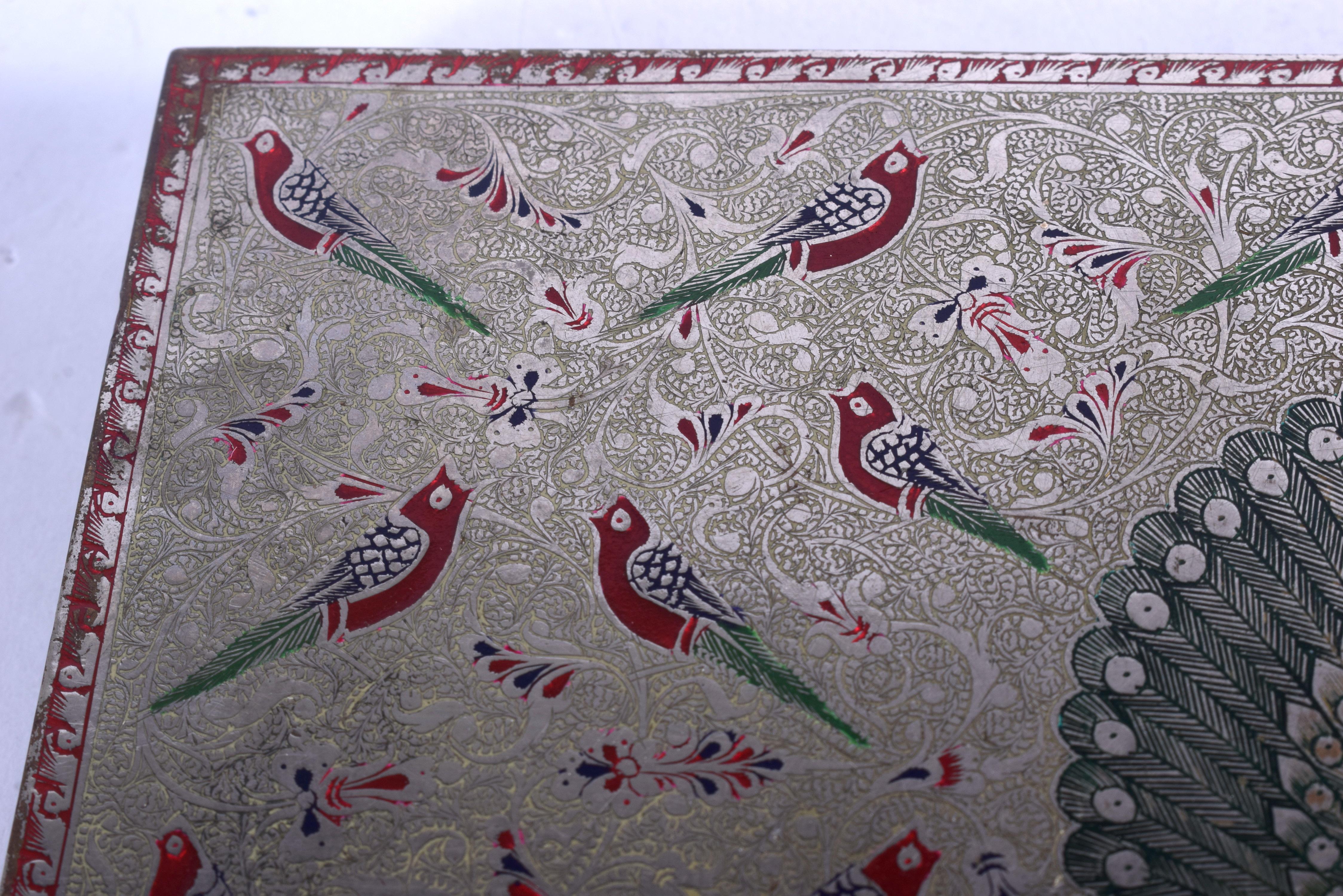 A LOVELY PERSIAN ENAMELLED RECTANGULAR BOX finely decorated with birds, set with an emerald, sapphir - Image 10 of 10