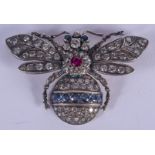 AN UNUSUAL VINTAGE GOLD SILVER DIAMOND RUBY AND SAPPHIRE BUG BROOCH of lovely quality. 12.8 grams. 5