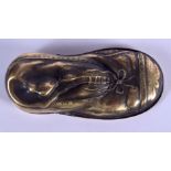 A BRASS BOOT VESTA CASE. 7 cm wide.