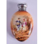 AN EDWARDIAN SILVER MOUNTED PORCELAIN SCENT BOTTLE. Birmingham 1903.