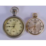 A THOMAS RUSSEL & SON POCKET WATCH and a smaller retime watch. Largest 5 cm wide. (2)