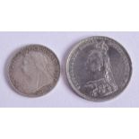 A VICTORIAN SIXPENCE and a shilling. (2)
