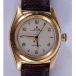 A 1950S ROLEX 14CT GOLD BUBBLE BACK OYSTER WRISTWATCH C1956. 3 cm diameter.