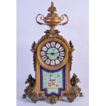 A LARGE 19TH CENTURY FRENCH BRONZE AND SEVRES PORCELAIN MANTEL CLOCK painted with aesthetic movement