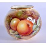Royal Worcester swirl moulded globular vase painted with fruit signed K Cresswell, dated 1952, shape