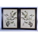 A RARE PAIR OF 19TH CENTURY CHINESE SILK EMBROIDERED PANELS depicting red panda and butterflies. Ima