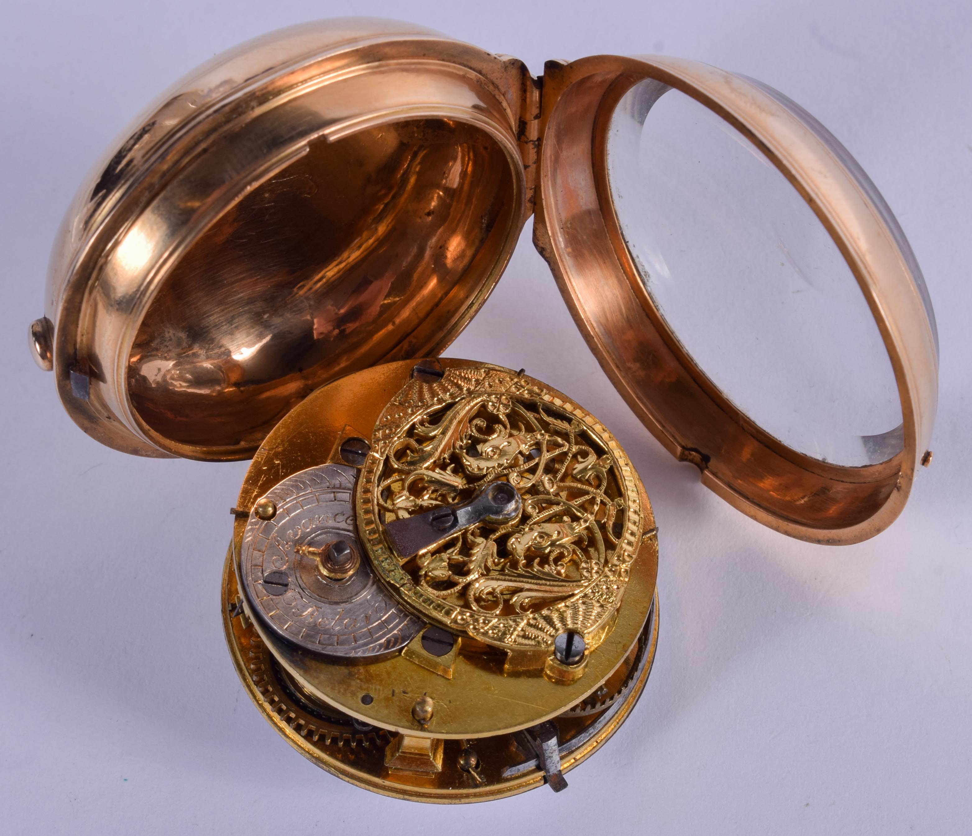 A GOOD ANTIQUE 18CT GOLD HALF HUNTER POCKET WATCH. 89.8 grams overall. 4.5 cm wide. - Image 3 of 3
