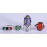 FOUR ART DECO SILVER RINGS. (4)