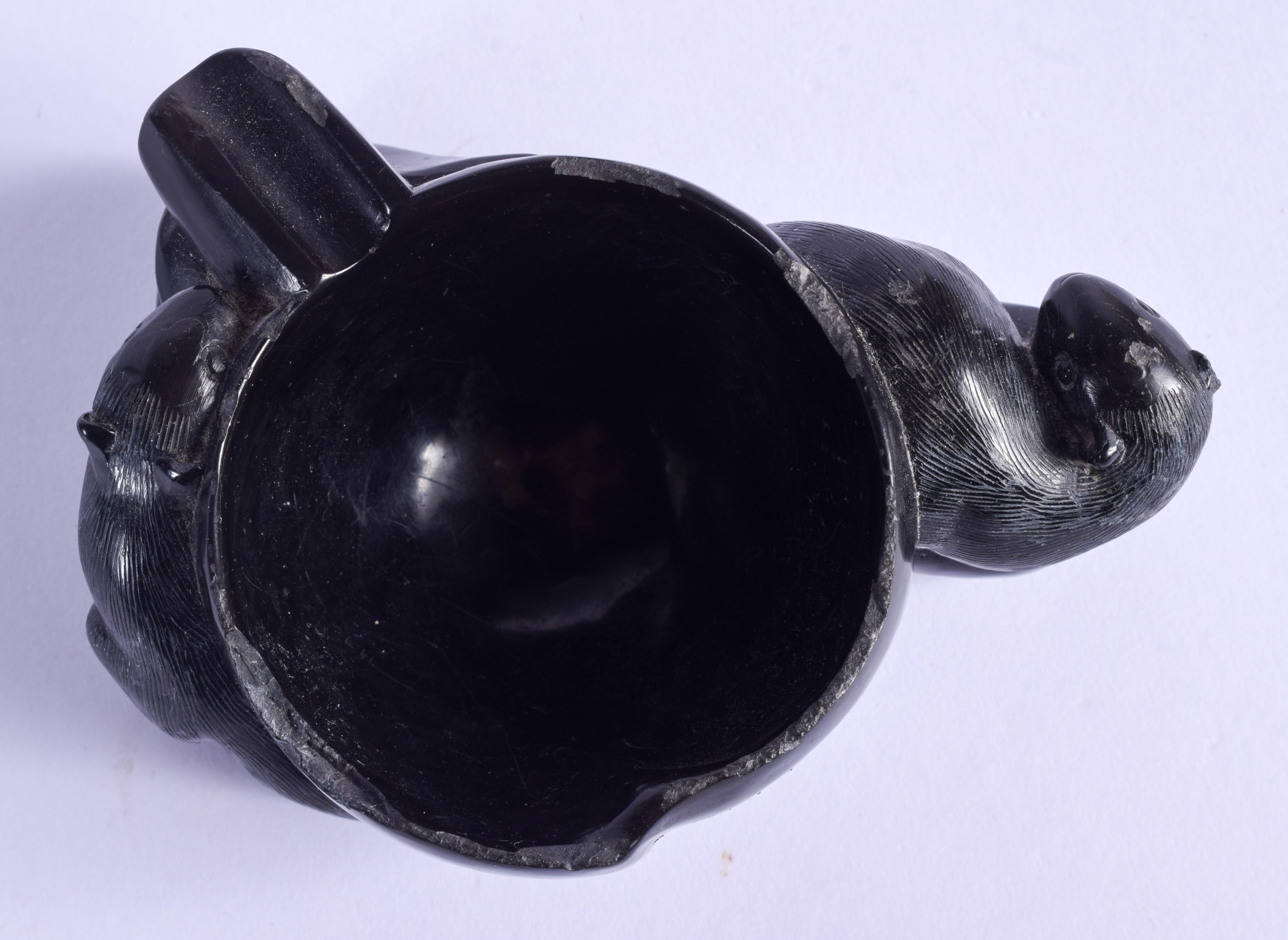 AN EARLY 20TH CENTURY CHINESE CARVED BLACK STONE BRUSH WASHER. 9 cm x 6 cm. - Image 3 of 4