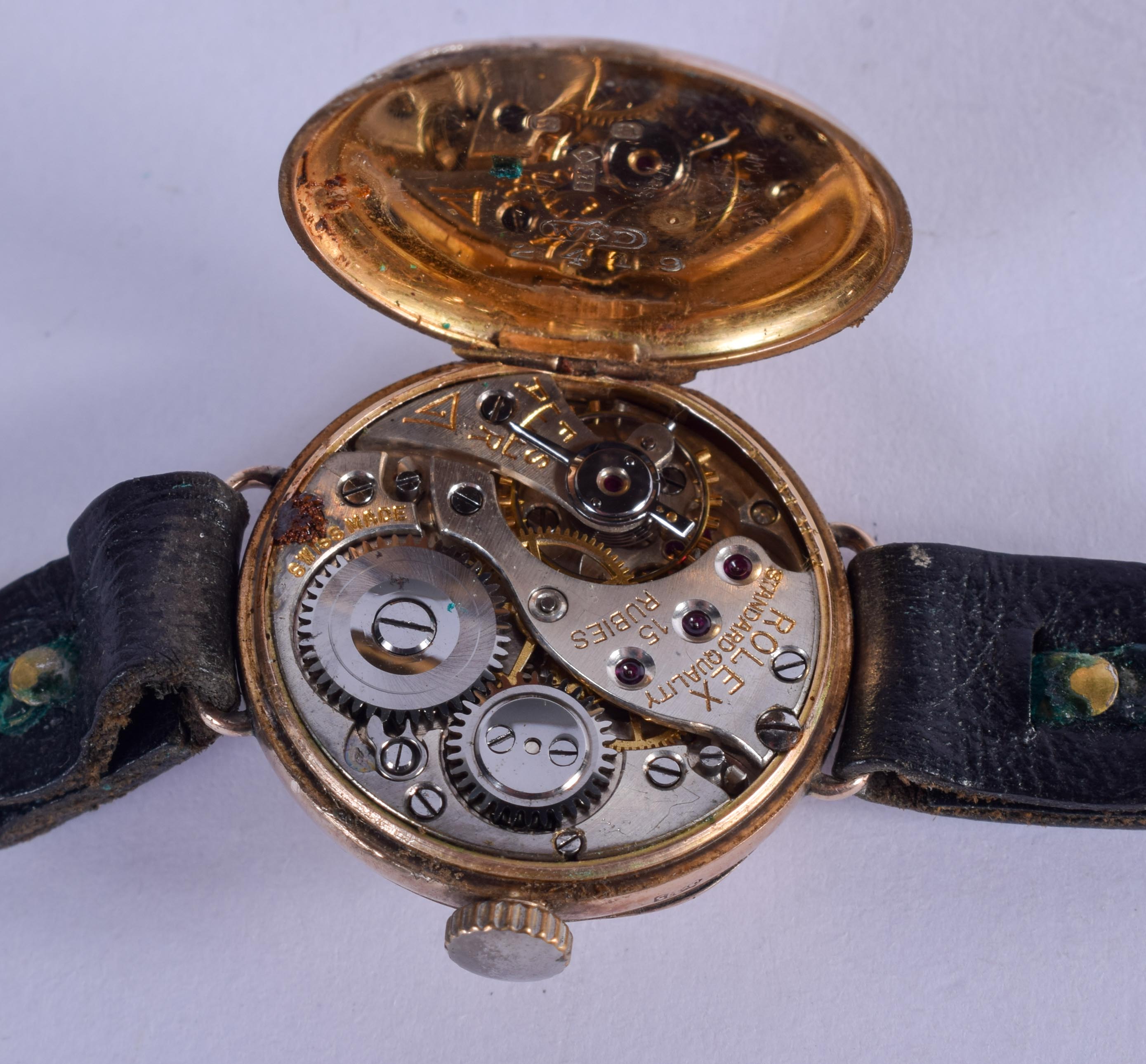 A VINTAGE 9CT GOLD ROLEX HALF HUNTER LADIES WRISTWATCH. 2.5 cm diameter. - Image 3 of 3