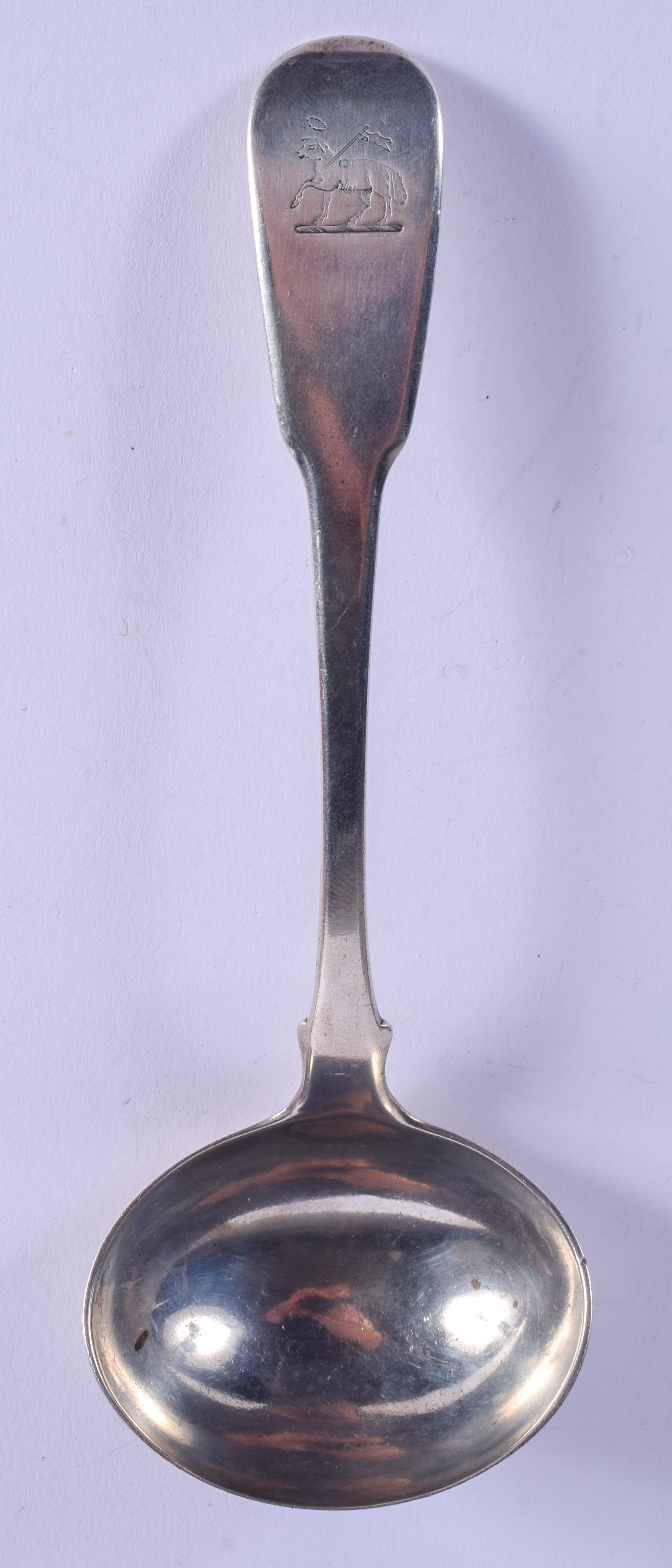 AN ANTIQUE SILVER LADLE. London 1812. 60 grams. 14 cm long.