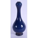 A CHINESE BLUE GLAZED VASE 20th Century. 18 cm high.