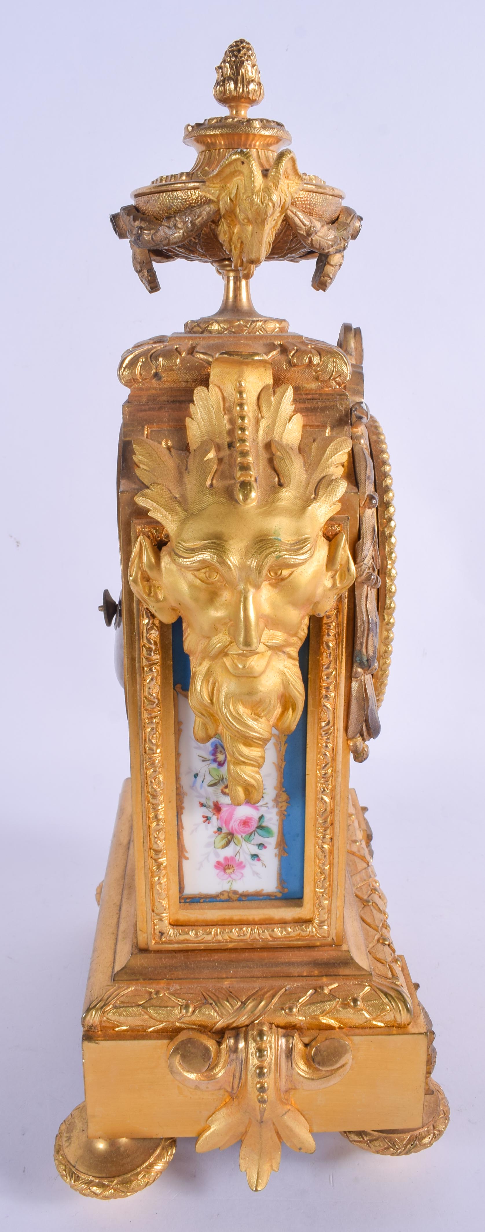 A 19TH CENTURY FRENCH ORMOLU SEVRES PORCELAIN MANTEL CLOCK painted with flowers. 37 cm x 11 cm. - Image 4 of 5