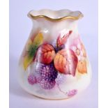 Royal Worcester sack shaped vase with pie crust rim painted with autumnal leaves and berries by Kitt