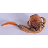 A LARGE ANTIQUE MEERSCHAUM AND AMBER CLAW PIPE. 15 cm wide.