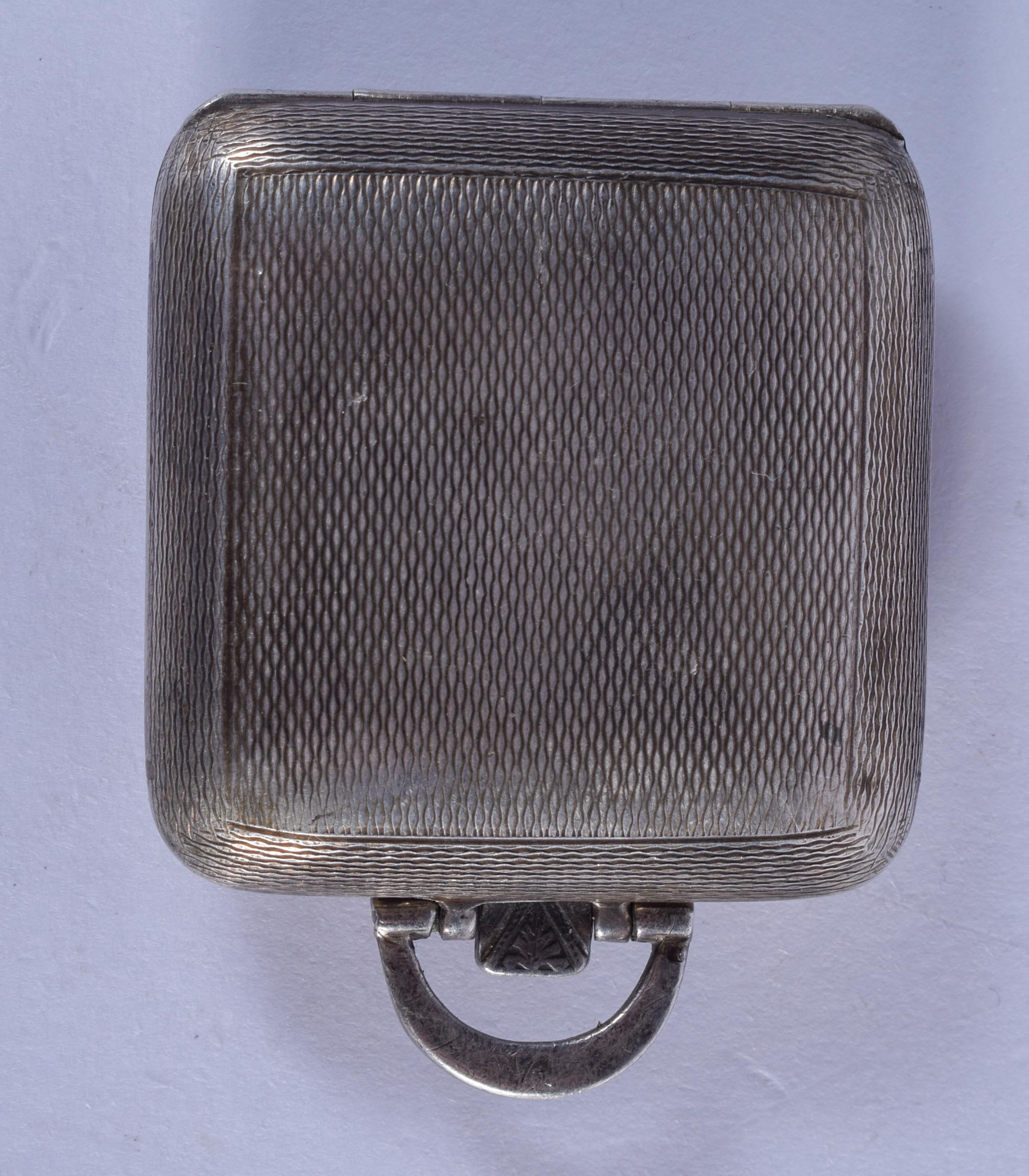 A 1930S SILVER TRAVELLING SQUARE FORM WATCH. 3.5 cm square.