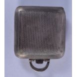 A 1930S SILVER TRAVELLING SQUARE FORM WATCH. 3.5 cm square.