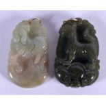 TWO CHINESE CARVED JADEITE PENDANTS 20th Century. (2)