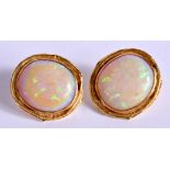 A LARGE PAIR OF 18CT GOLD AND OPAL EARRINGS. 17.8 grams. 2 cm x 2 cm.