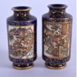 A FINE MINIATURE PAIR OF 19TH CENTURY JAPANESE MEIJI PERIOD SATSUMA VASES painted with figures. 6.75