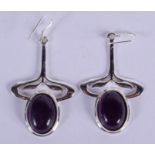 A PAIR OF SILVER AND AMETHYST EARRINGS. 4.5 cm x 2.5 cm.