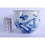 A CHINESE BLUE AND WHITE PORCELAIN BASIN possibly Kangxi, painted with figures and flowers. 21 cm x