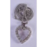 A 14CT GOLD AND DIAMOND HEART NECKLACE. 7 grams. Pendant 1 cm x 1.25 cm.